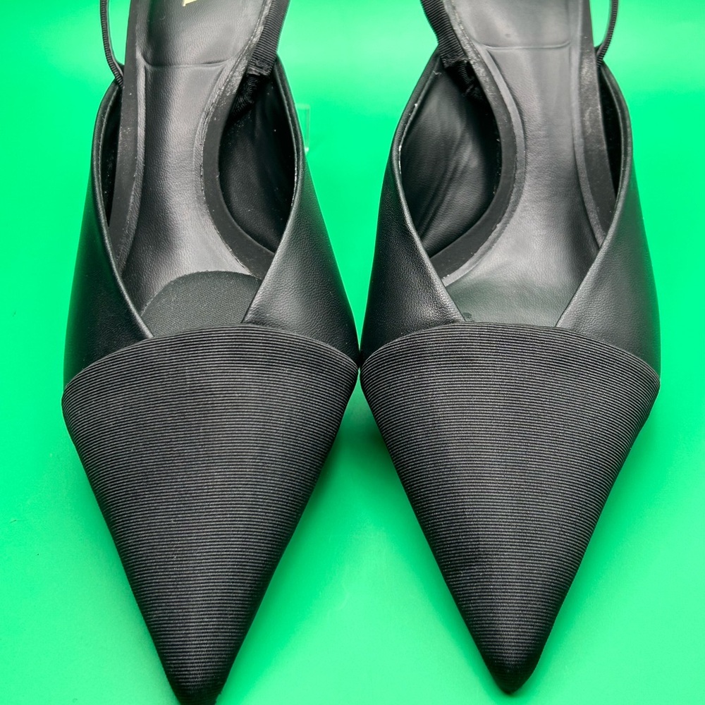 Zara Pointed Toe Black Slingback Shoes w/kitten Heels Size 9 1/2